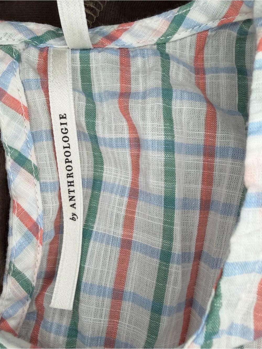 Anthropologie Bow Front Tiered Top Short Sleeve Plaid Women XS Oversized - Picture 6 of 8